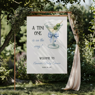Retro A Tini One Martini Blue Bow Boy Baby Shower Poster