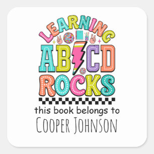 Retro abc this book belongs to kids bookplate square sticker