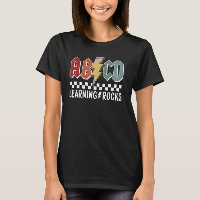 Retro ABCD Learning Rocks Teacher Student Back To  T-Shirt (Front)