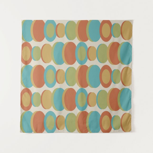 Retro Abstract Art Circles Multicolored Tapestry (Front)