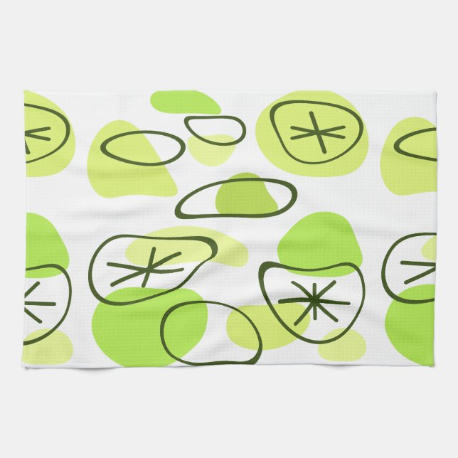Retro Abstract Art Rocks Chartreuse Tea Towel (Horizontal)