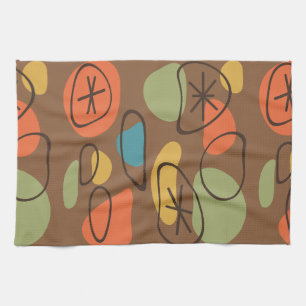 Retro Abstract Art Rocks Multicolored Dark Tea Towel