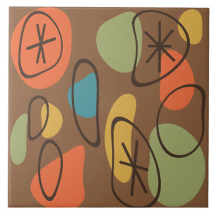 Retro Abstract Art Rocks Multicolored Dark Tile