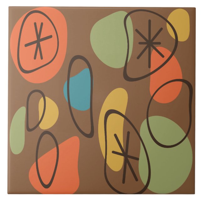 Retro Abstract Art Rocks Multicolored Dark Tile (Front)