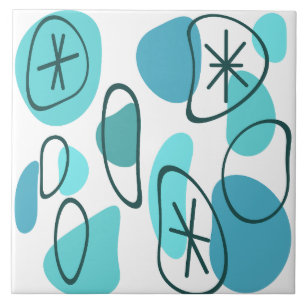 Retro Abstract Art Rocks Turquoise Tile