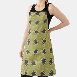 Retro Abstract Black and Yellow Flowers Pattern Apron