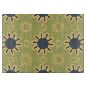 Retro Abstract Black and Yellow Flowers Pattern Cutting Board
