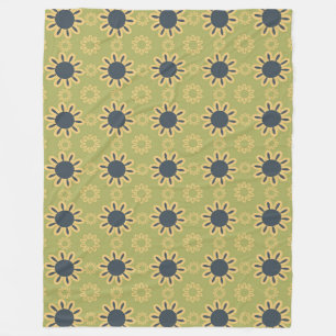 Retro Abstract Black and Yellow Flowers Pattern Fleece Blanket