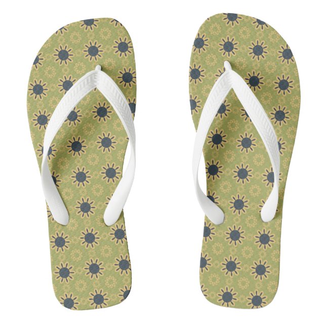 Retro Abstract Black and Yellow Flowers Pattern Jandals (Footbed)
