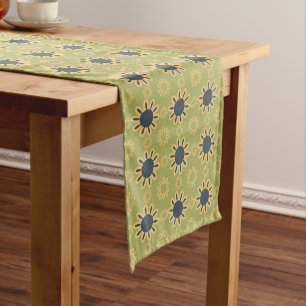 Retro Abstract Black and Yellow Flowers Pattern Medium Table Runner