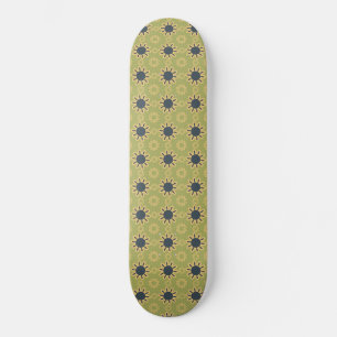 Retro Abstract Black and Yellow Flowers Pattern Skateboard