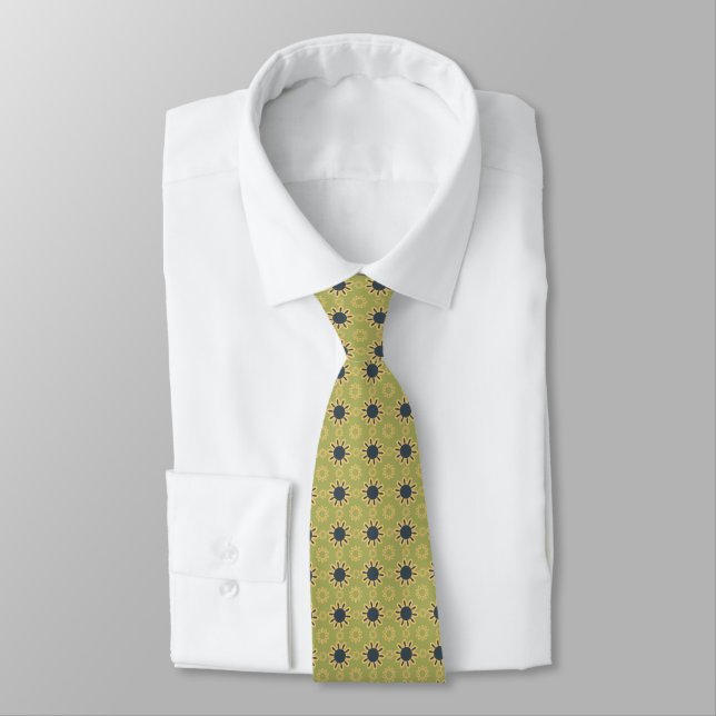 Retro Abstract Black and Yellow Flowers Pattern Tie (Tied)