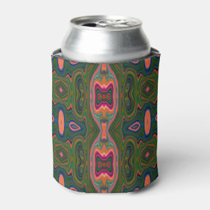 Retro Abstract Blue, Green and Orange Pattern Can Cooler