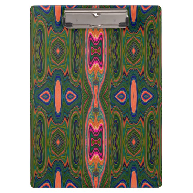 Retro Abstract Blue, Green and Orange Pattern Clipboard (Front)