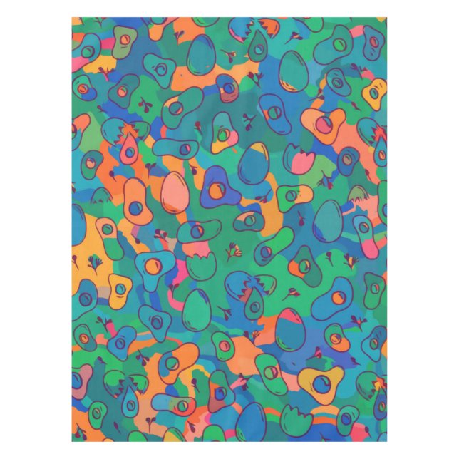 Retro Abstract Blue Green Doodle Line Art Tablecloth (Front)
