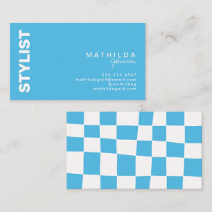 Retro Abstract Blue White Checkerboard Artsy Business Card