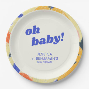 Retro Abstract Botanical Fun Baby Shower Custom Paper Plate
