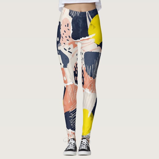 Retro Abstract Brushstroke (4) Leggings (Front)
