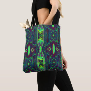 Retro Abstract Chartreuse, Red and Blue Pattern Tote Bag