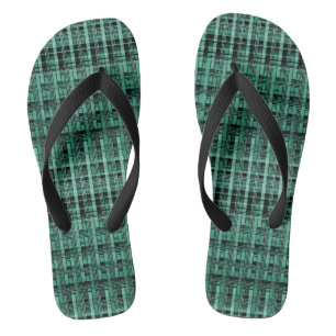 Retro abstract checkered plaid pattern green black jandals