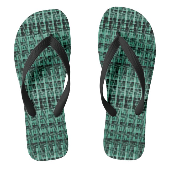 Retro abstract chequered plaid pattern green black jandals (Footbed)
