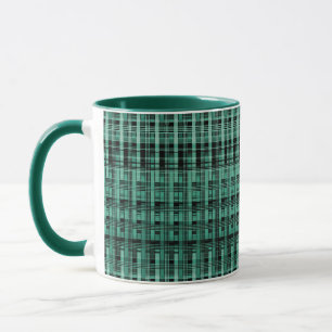 Retro abstract chequered plaid pattern green black mug