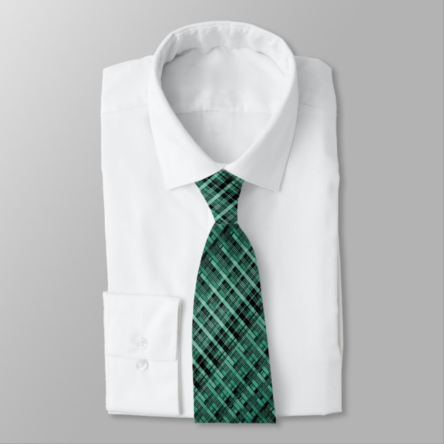 Retro abstract chequered plaid pattern green black tie (Tied)
