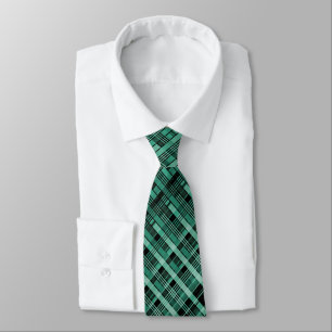 Retro abstract chequered plaid pattern green black tie