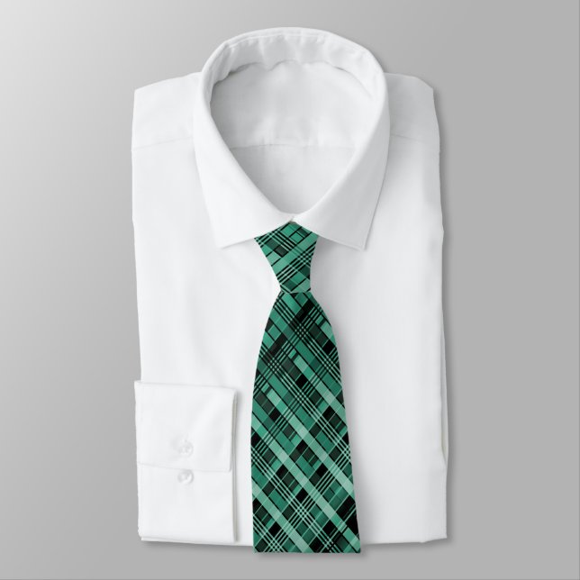Retro abstract chequered plaid pattern green black tie (Tied)