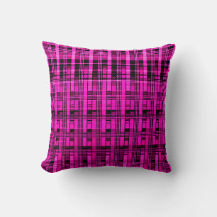 Retro abstract chequered plaid pattern pink black cushion