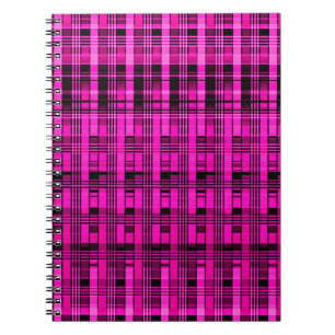 Retro abstract chequered plaid pattern pink black notebook