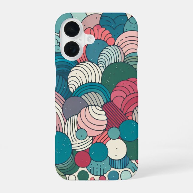 Retro abstract colour palett turquoise pattern iPhone 16 case (Back)