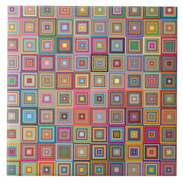 Retro abstract colour squares ceramic tile (Front)