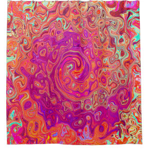 Retro Abstract Coral and Purple Marble Swirl Shower Curtain