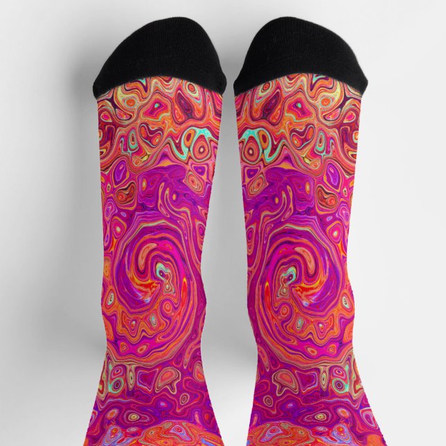 Retro Abstract Coral and Purple Marble Swirl Socks (Top)