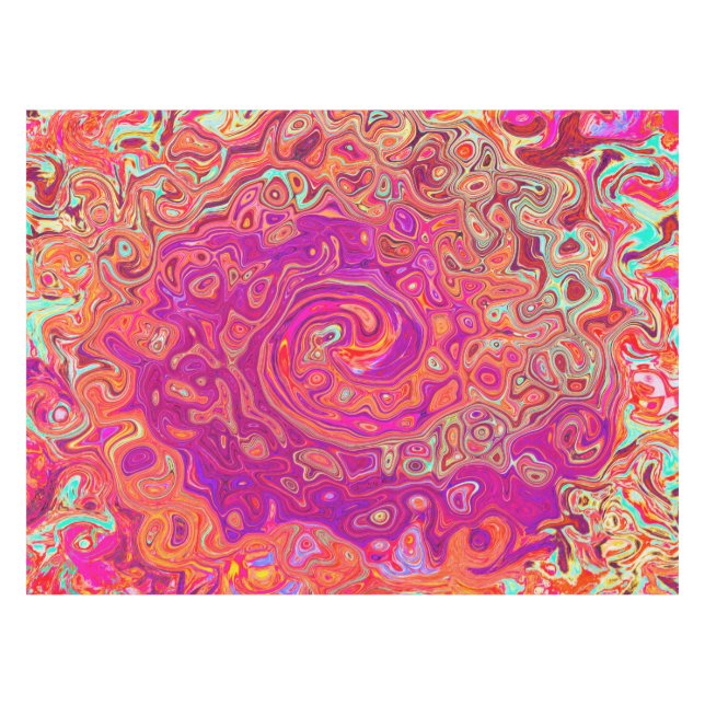 Retro Abstract Coral and Purple Marble Swirl Tablecloth (Front (Horizontal))