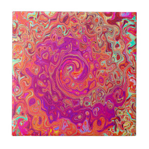 Retro Abstract Coral and Purple Marble Swirl Tile