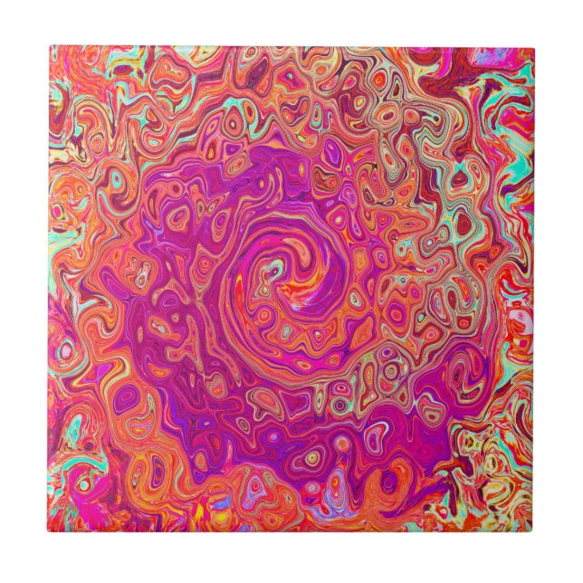 Retro Abstract Coral and Purple Marble Swirl Tile (Front)