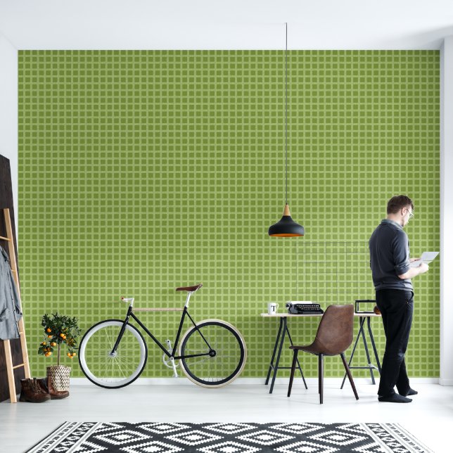 Retro abstract design in green plaid style. wallpaper (Living Room)