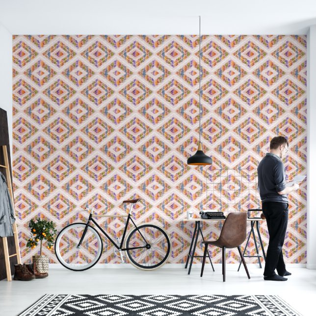 Retro abstract design in Ikat geometric style. Wallpaper (Living Room)