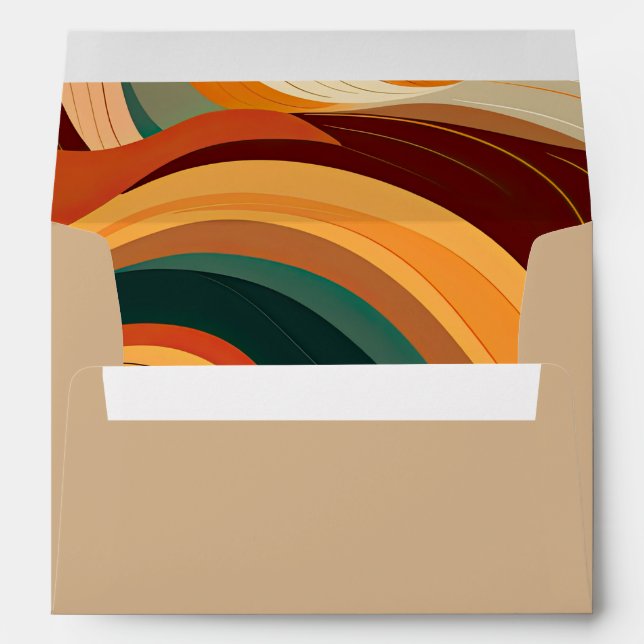 Retro Abstract Earthy Terracotta Orange Wedding Envelope (Back (Bottom))