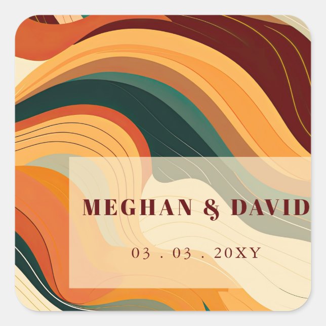 Retro Abstract Earthy Terracotta Orange Wedding Square Sticker (Front)