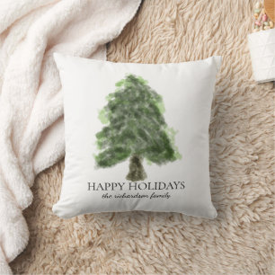 Retro Abstract Elegant watercolor christmas Tree Cushion