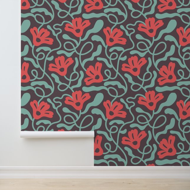 Retro Abstract Floral Mid Century Wallpaper (Application)