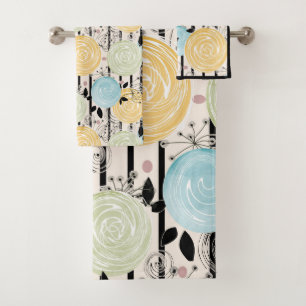 Retro, abstract flowers bath towel set
