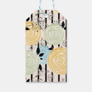 Retro, abstract flowers gift tags