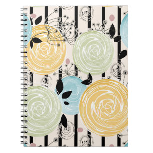 Retro, abstract flowers notebook