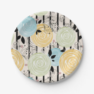 Retro, abstract flowers paper plate