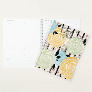 Retro, abstract flowers planner