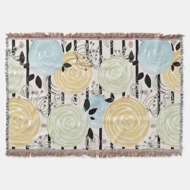 Retro, abstract flowers throw blanket (Front)